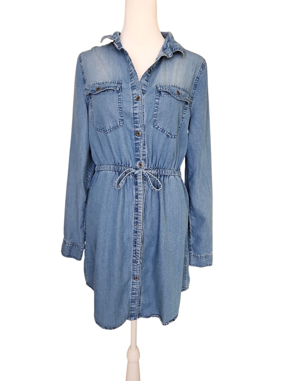 FRINGE COLLECTION LIGHTWEIGHT TENCEL CHAMBRAY SHIRT DRESS LONG SLEEVE SMALL